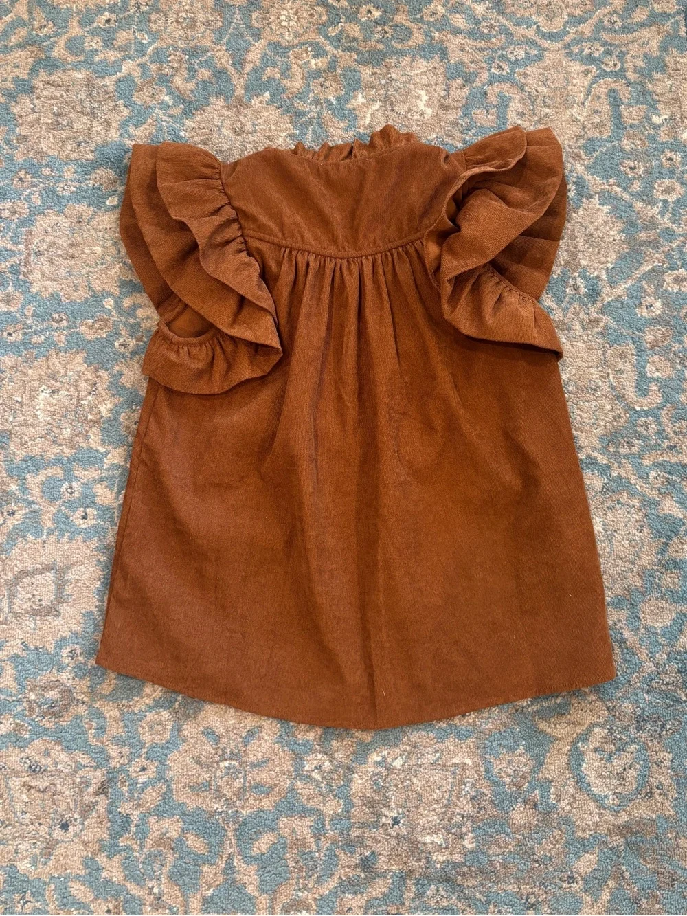 NWOT THML Anthropologie Flutter Sleeve Brown Corduroy Embroidered WesternTop Sm - Picture 4 of 5